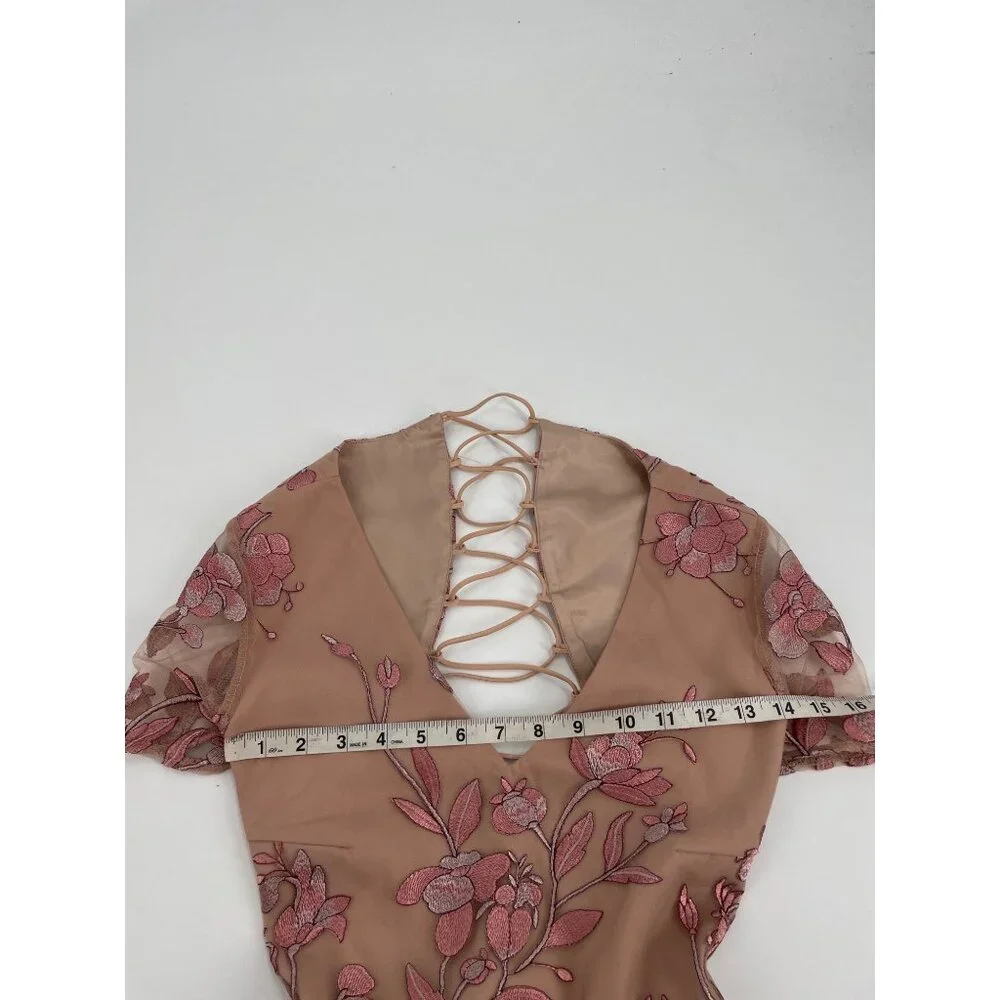 NWT Two Sisters the Label Saskia Dress Womens S Pink Lace-Up Embroidered Floral - Picture 7 of 9